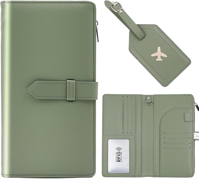 Deziliao Passport Wallet for Men and Women, Mulit-purpose RFID Blocking Passport Holder Travel Wallet, Passport and Vaccine Card Holder Combo, Travel Essentials Passport Cover Case（Moss Green）