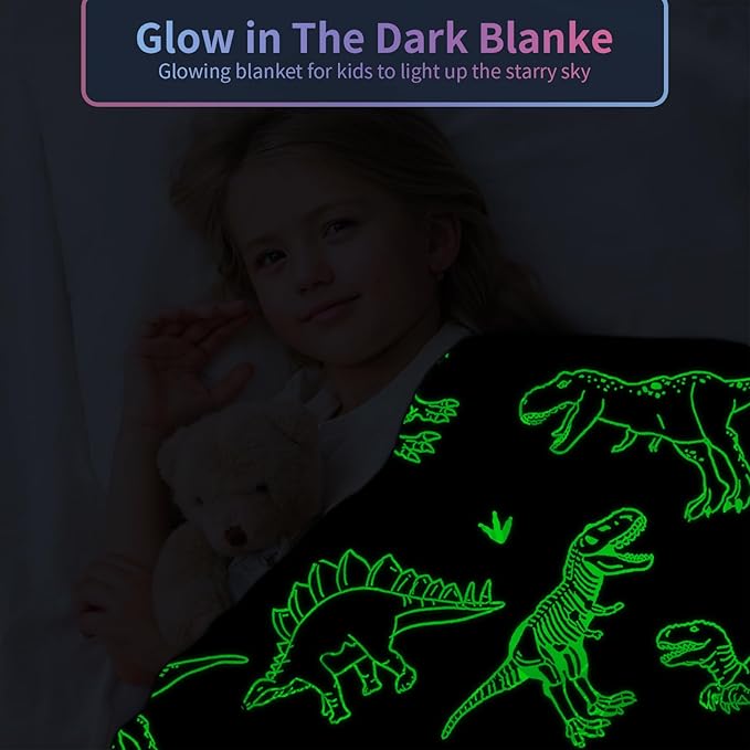 Dinosaur Blanket for Boys, Dinosaur Glow in The Dark Blanket for Kids/Toddler/Baby, Soft Fleece Blankets and Throw, Birthday 50"x 60"