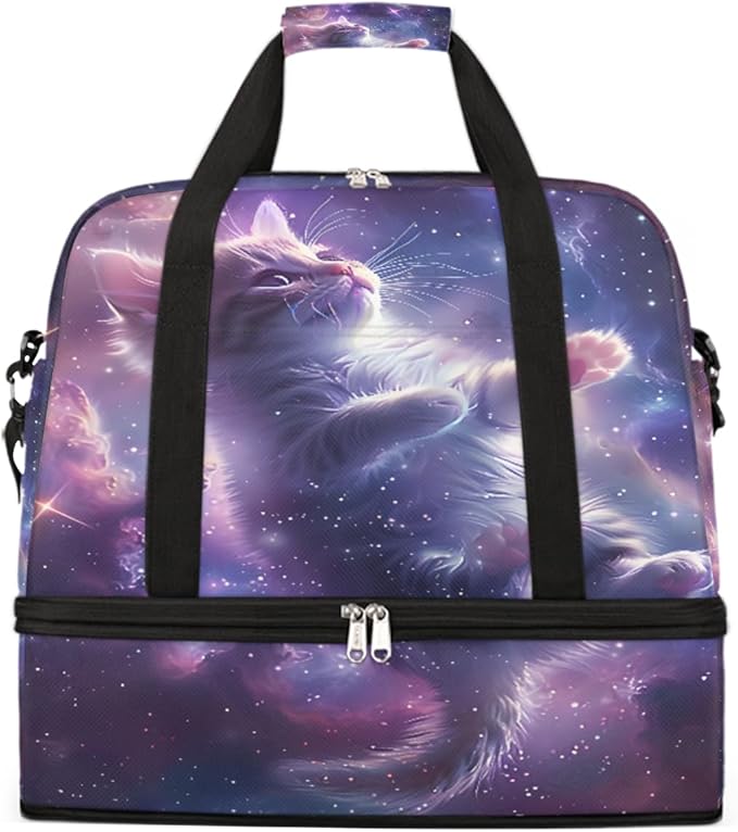 Purple Galaxy Kitten Cat Large Weekender Bag with Shoe Compartment Travel Duffel Bags for Women Carry On Hospital Overnight Bag Foldable Personal Item Travel Bags Tote Gym Sports Airplanes