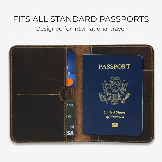 Rustique Leather Passport Holder Collection - Handmade Travel Wallet & Organizer - Full Grain Crazy Horse Leather Covers for Men & Women (Multiple Styles) (Document Organizer - Smoky Bourbon)