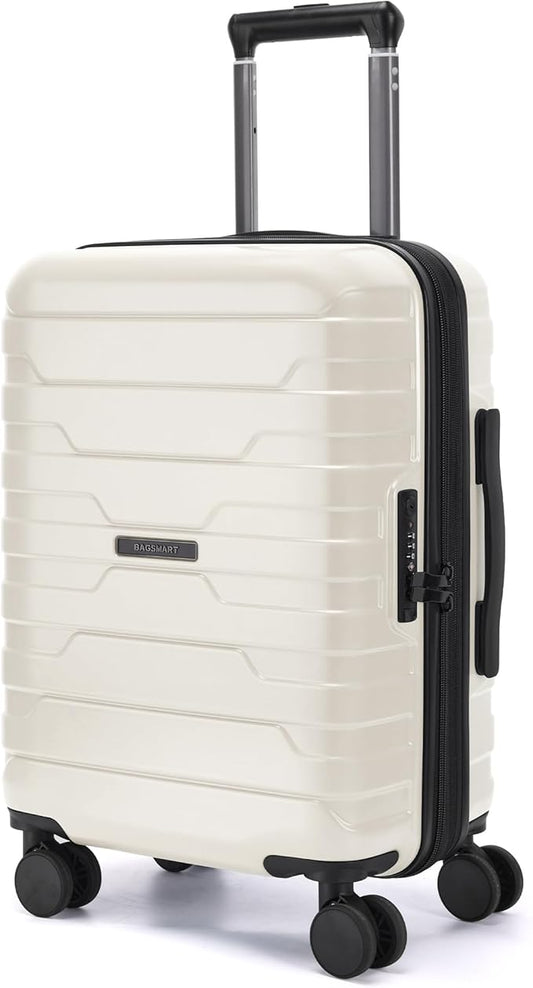 BAGSMART Carry On Luggage 22x14x9 Airline Approved with Spinner Wheels,Lightweight 20 Inch Luggage with TSA Lock,Expandable Hard Shell Carry On Suitcases for Men Women,White