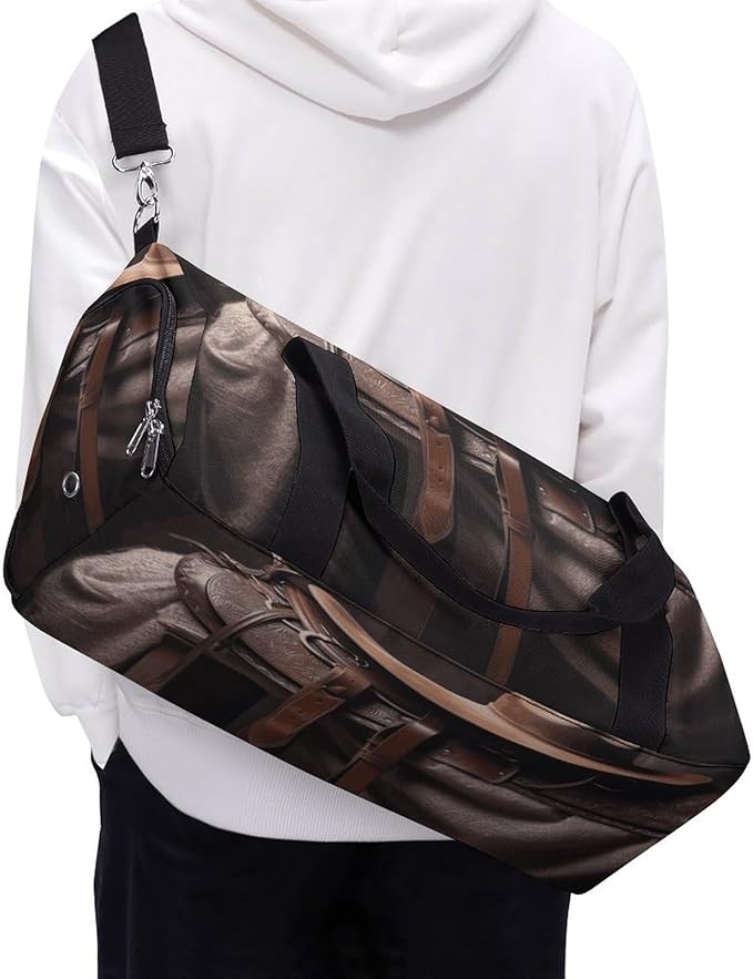Oxford Cloth Horse Saddle with A Cowboy Hat Wild Gym Bag,Duffle Bag with Shoes Compartment And Adjustable Shoulder Straps，Weekender Bags for Men Women.