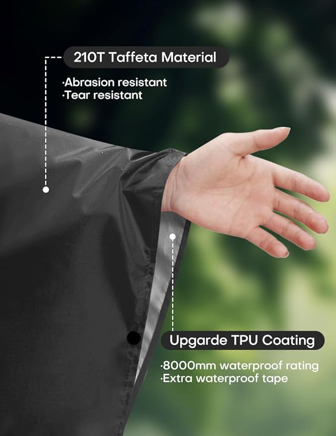 Hooded Rain Poncho for Adult, TPU IP8000mm Waterproof Coating, Reusable Unisex Rain Poncho for Hiking Travelling