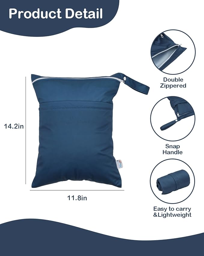 Wet Dry Bags 3 Pack Two Zipper Pockets Travel Beach Pool Reusable Waterproof Yoga Gym Bag for Baby Cloth Diaper Swimsuits Wet Clothes Grey Blue 3L03
