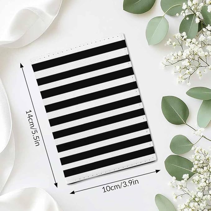 Striped Passport Holder for Travel Black and White Simple Abstract Geometry PU Leather Passport Cover Wallet Cute Passport Card Holder for Women and Men