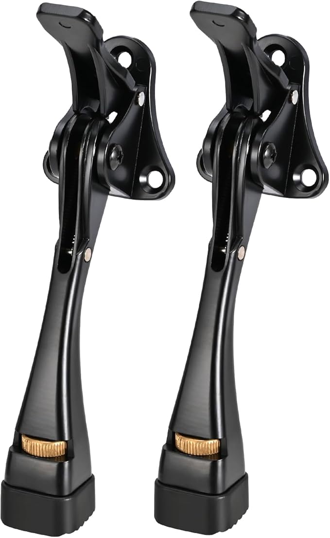 Kickdown Door Stopper 5 Inches - 2 Packs Door Stoppers for Bottom of Door One Touch Adjustable Door Stop，Made of Aluminum Alloy Metal Heavy Duty Door Stops with Rubber Tip Black