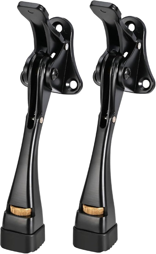 Kickdown Door Stopper 5 Inches - 2 Packs Door Stoppers for Bottom of Door One Touch Adjustable Door Stop，Made of Aluminum Alloy Metal Heavy Duty Door Stops with Rubber Tip Black