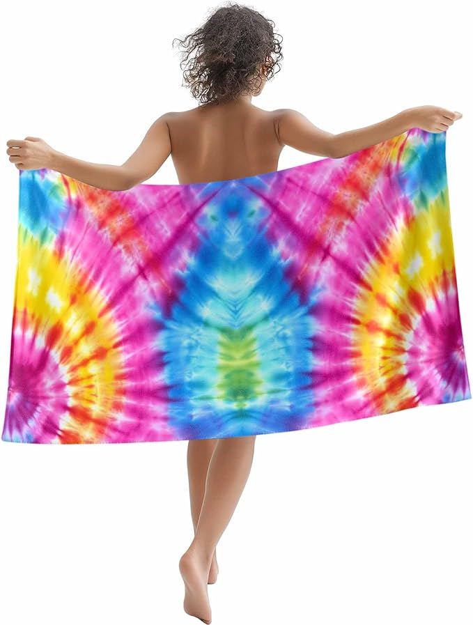 Abstract Tie-Dye Art Beach Towel 30" x 60" Pink Blue Yellow Watercolor Gradient Quick Dry Sand Free Pool Towels Soft & Absorbent Compact Towels Beach Accessories for Travel Bathroom Swimming Pool