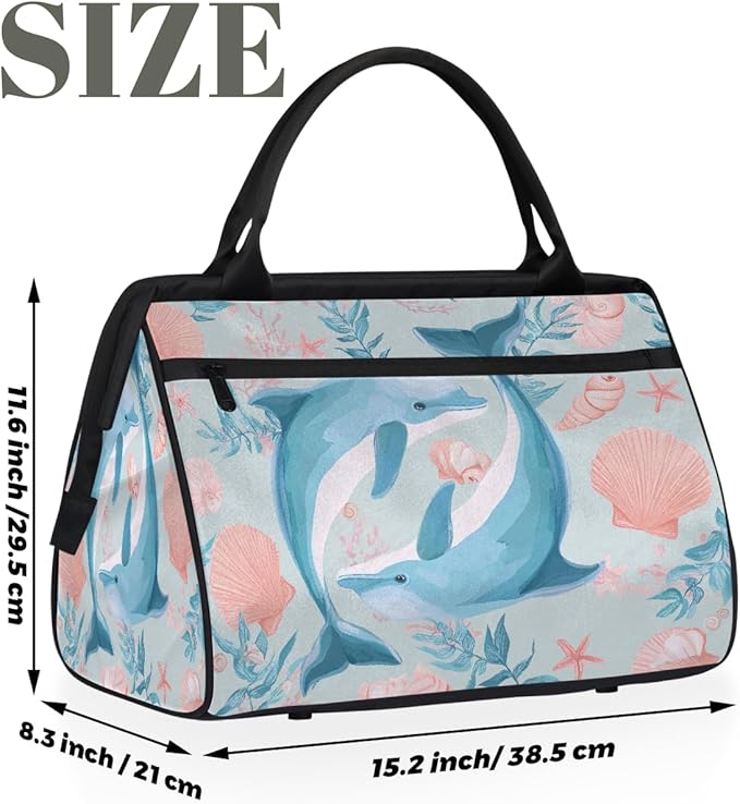 Travel Duffel Bag, Dolphin Shell Ocean Waterproof Sports Gym Duffle Bag, Large Capacity Weekender Carry On Overnight Bags for Women Men