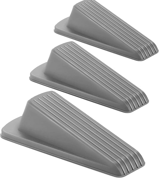 Crosize 3 Pack Rubber Door Stoppers for Floor, Door Stop Wedge for Heavy Duty Door, Gray