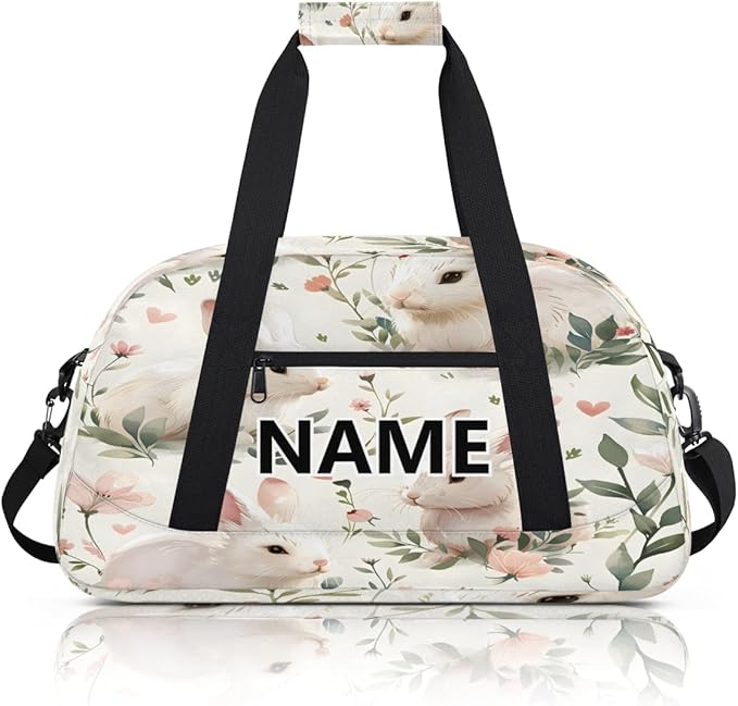 Rabbit Mini Gym Bag 18 inch for Women Men Waterproof Custom Kawaii Rabbit Travel Duffel Bag Carry On Overnight Tote Nurse Bag for Work Fitness Hiking