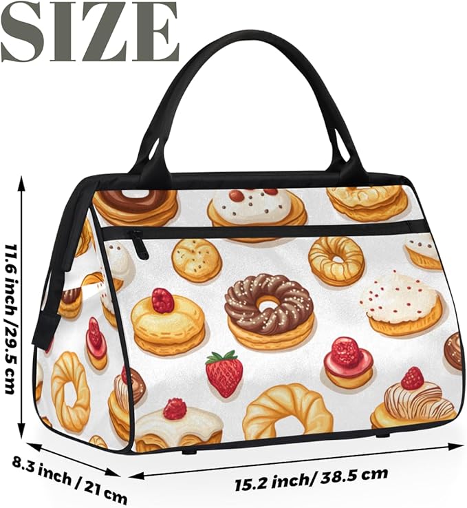 Cute Cake Overnight Weekender Bag for Women Men Travel Duffel Bags Waterproof Luggage Carry on Sports Yoga Gym Bag