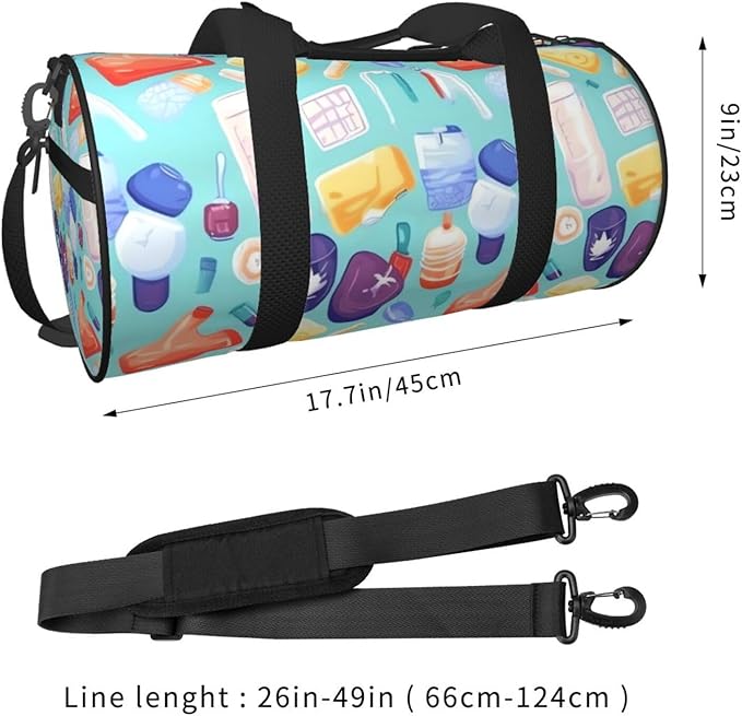 Gradient medical items pattern Sports Gym Bag for Women Men Travel Duffel Bag Tote Weekender Bag Canvas Carry on Overnight Bag for Travel Swimming Fitness Workout Sports Duffle Bag