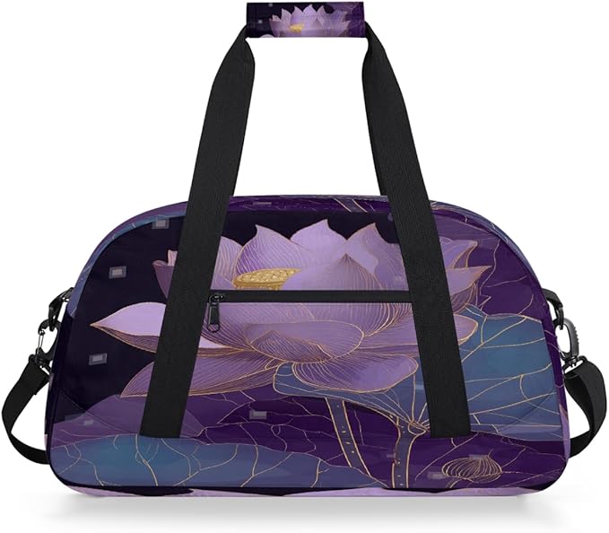Kids Duffle Bag Girls Boys Bohemian Purple Lotus Floral Weekender Overnight Bag,Lightweight Duffel Bags for Traveling Gym Sport Dance