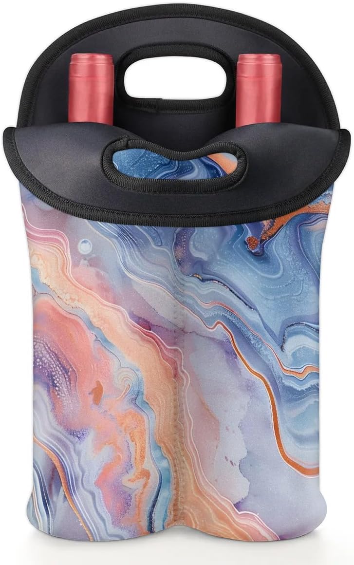 Wine Carrier Tote Personalized Bag for 2 Bottles - Neoprene Wine Bottle Holder with Carry Handle, Wine Protective Bag Insulated Bag Beer Cans Water Bottle Holder for Travel Picnic,Style26