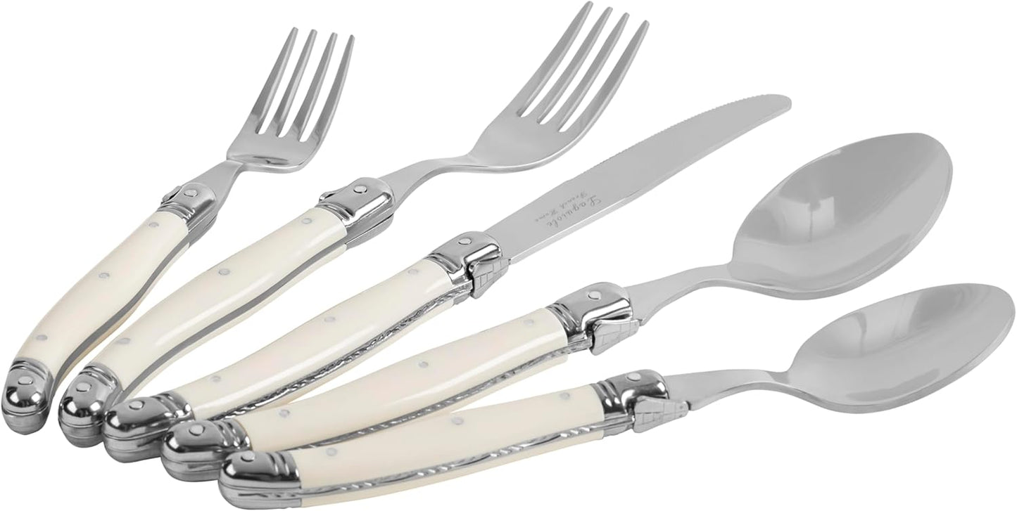 French Home Laguiole 20 Piece Flatware Set – 18/10 Stainless Steel Flatware Set for 4 – Luxurious Ivory-Colored Utensil Set w/Knives, Spoons and Forks