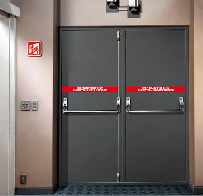 6 Pack Emergency Exit Only Alarm Will Sound If Door Is Opened Sign Sticker, Warning Safety Sign Waterproof Vinyl Label for Restaurant, Factory, Warehouse, Laboratory, Shopping Mall(24"x2")