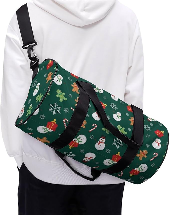 Foldable Gym Travel Bag Basketball Football Weekender Bag Carry on Beach Yoga Overnight Luggage Bags (Christmas Gingerbread Green)