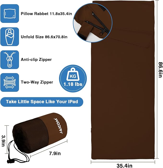 Sleeping Bag Liner, Travel Sheets & Adult Sleep Sack, Ultralight and Portable Summer Sleeping Bag - Ideal for Backpacking, Hotels and Hostels, Business Trips, Camping