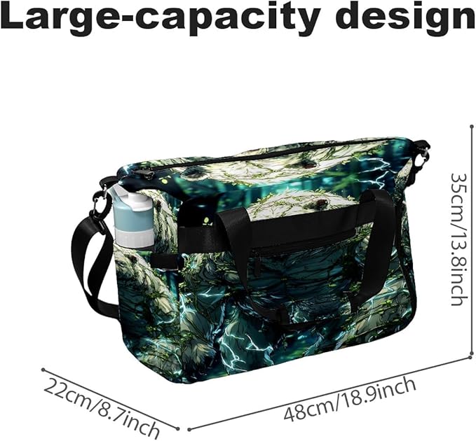 Ancient Bear Green Gym Bag for Women & Tennis Bag, Large Sports Duffel Bag Waterproof with Ventilated Shoe Compartment & Front Racket Sleeve, Lightweight Travel Weekender Overnight Bag