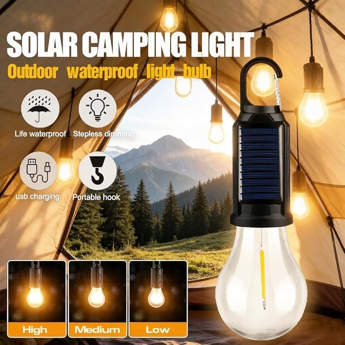 4-Pack Solar Camping Lantern, Portable LED Solar USB Rechargeable Lantern Flashlight Emergency Hanging Light for Indoor Outdoor Home Power Outages Hiking Hurricane (4)