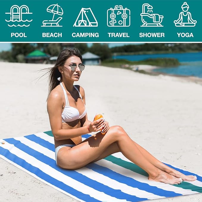SUN CUBE Microfiber Beach Towel, Quick Dry Sand Free Beach Towel, Lightweight Compact Travel Swim Towel for Pool, Camping, Sand Resistant Packable Adult Towel - Blue 78x35 Inches