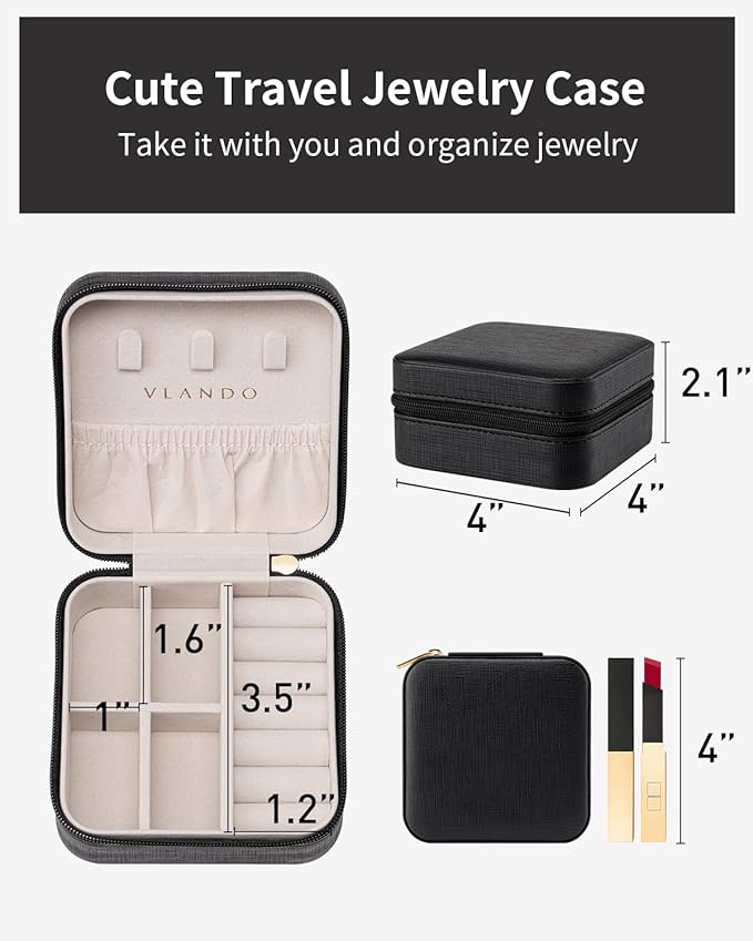 VLANDO Travel Jewelry Case - Teacher Appreciation Gifts for Women - Small Jewelry Travel Organizer Box Travel Essentials Gift for Teen Girl Women - Black