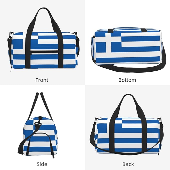 Greek flag Print Gym Bag with Shoe Compartment for Women Men, 17.7in Sports Duffle Weekender Tote, Overnight Travel Duffel Bag Carry On