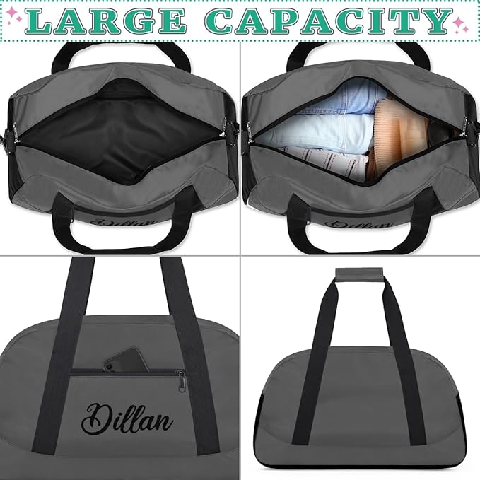 Custom Name Gym Duffel for Kids,Personalized Sports Bag Lightweight Gym Bags for Boys & Girls,Fitness Travel Weekender for Travel, and Workout Dark Gray