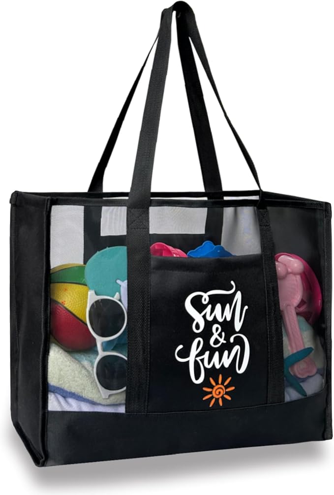 Reusable Large Beach Bags With 2 Pockets & Zipper, Lightweight Beach Tote for Poolside, Trip/swim