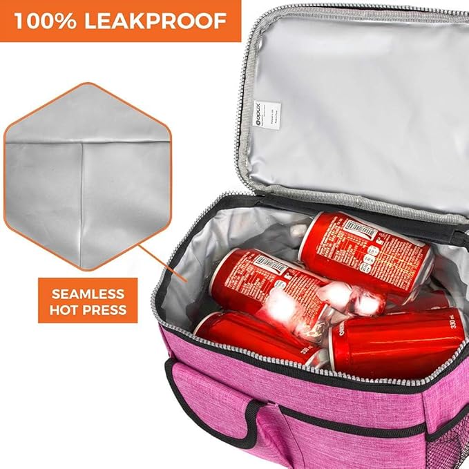 opux Lunch Bag Women Insulated, Adult Lunch Box Cooler, Lunch Box for Men, Dual Compartment Lunchbox for Work, Leakproof Double Decker Lunch Bag, Soft Lunch Pail Tote Girls Boys Kids School, Pink