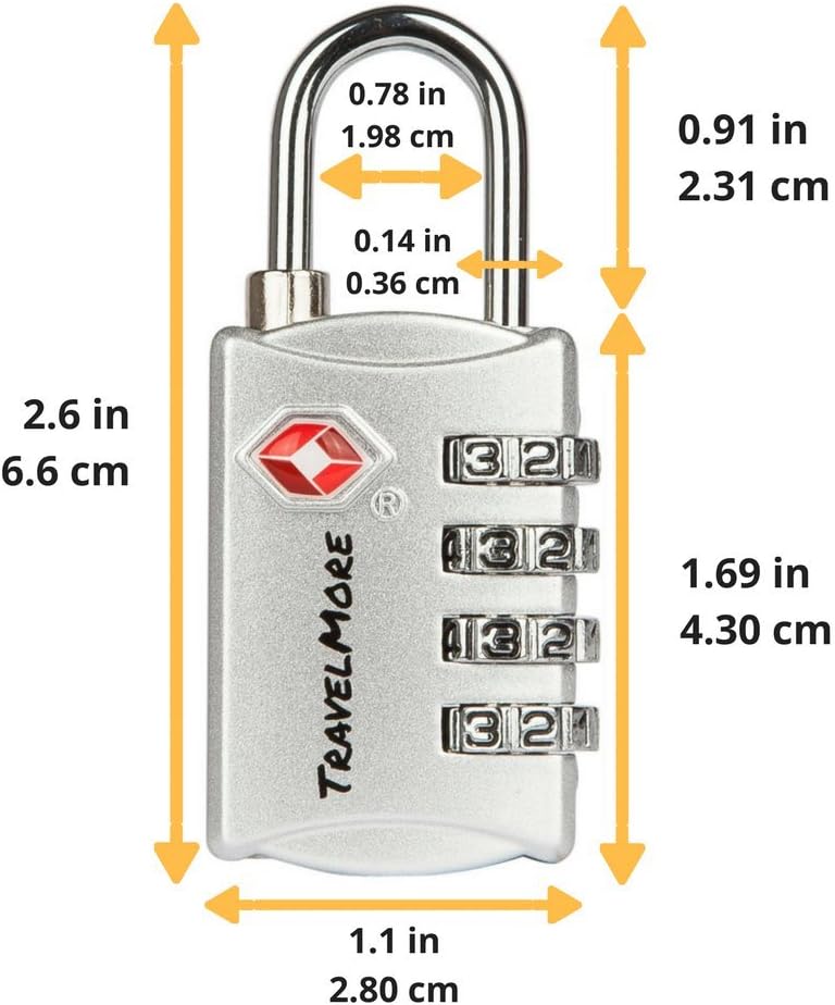 TSA Luggage Locks with 4 Digit Combination – Heavy Duty Set Your Own Padlocks for Travel, Baggage, Suitcases & Backpacks – 1 Pack Silver