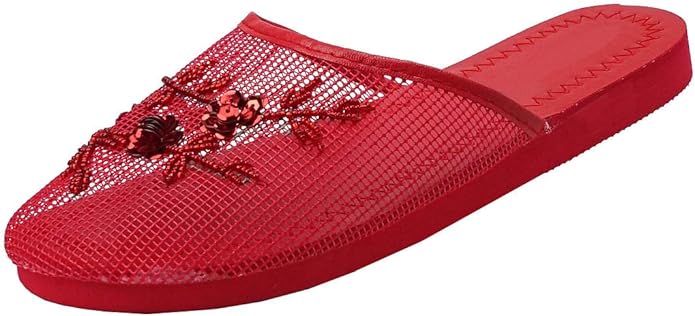 REDVOLUTION Women's Chinese Mesh Slipper Floral Flip Flop Sandals | 1313
