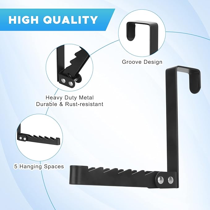 FYY Over The Door Hooks Hanger, 1 Pack Collapsible Folding Over The Door Organizer Rack Space Saving Hanging Storage Hanger for Clothes, Coats, Towels for Bedroom Bathroom Black