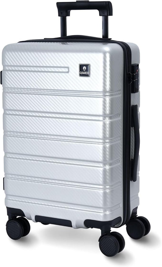Carry on Luggage, PC Hard Shell Suitcase 22x14x9 Airline Approved TSA Lock YKK Zippered Double Spinner Wheels Lightweight Suitable for Men and Women, 20 Inch Silver