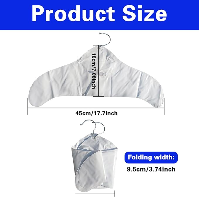 5pcs Inflatable Hanger Travel, White Round Shoulder, Portable Folding Clothes Drying Rack with Metal Hook Space Saving Coat Storage Set Foldable