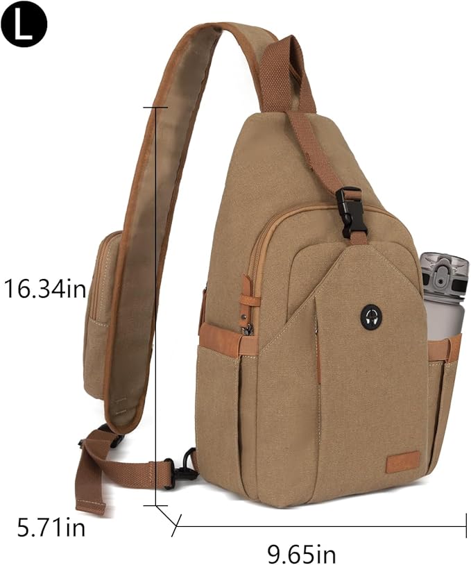 Sling Bag for Men, Anti Theft Crossbody with Tunnel Lock, Waterproof Canvas Shoulder Backpack for Travel Hiking Daily