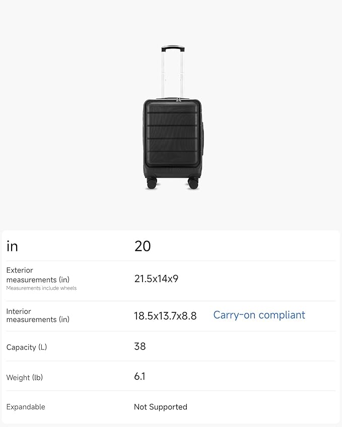 Carry On Luggage 22 x 14 x 9 Airline Approved, H1F Front Pocket Hardside Suitcase with Spinner Wheels, TSA Lock (FX-Lite, Beige, Carry on 20 Inch)