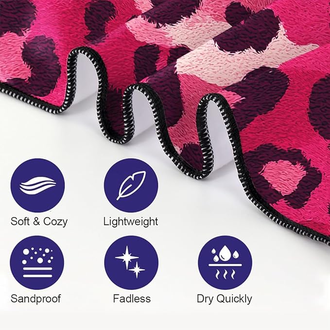 Pink Leopard Print Beach Towel, 36"x72" Sand Free Quick Dry Thin Lightweight Microfiber Towel Gifts for Women
