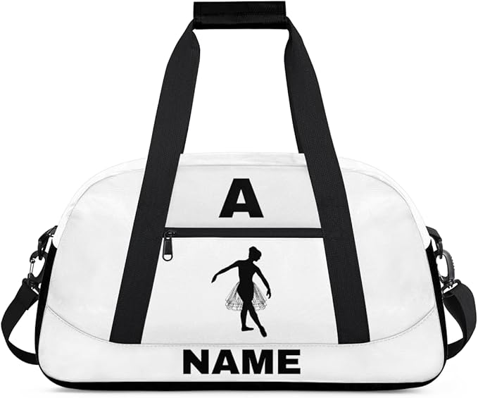 Personalize-Kids-Sports-Duffel-Bags With Custom Name Text Carry-On Overnight Travel Gym Lightweight Dance Pattern Sports Bags For Girls Boys Kids,White