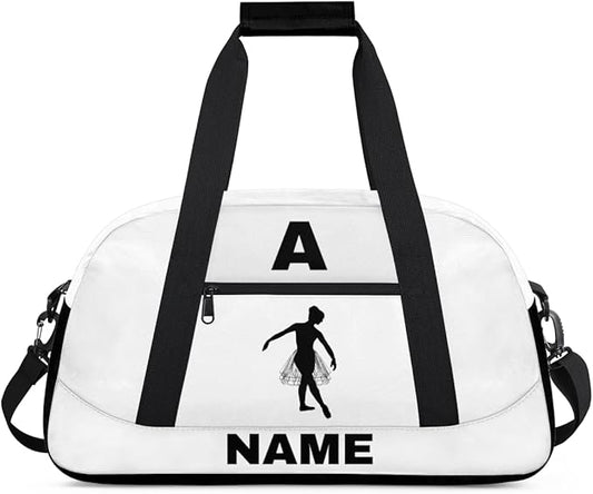Personalize-Kids-Sports-Duffel-Bags With Custom Name Text Carry-On Overnight Travel Gym Lightweight Dance Pattern Sports Bags For Girls Boys Kids,White