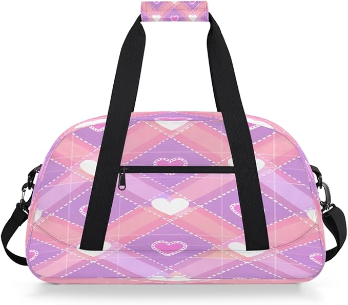 Gym Bag for Women Men, Pink Heart Diamond Travel Duffle Bags for Dance Ballet Overnight, Carry-On Weekender Bag with Detachable Shoulder Strap