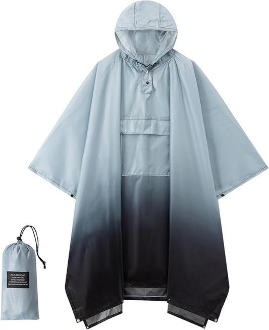 Hooded Rain Poncho for Adults - Waterproof Rain Coat and Lightweight Jacket 3-in-1 Multi-Function with Pockets