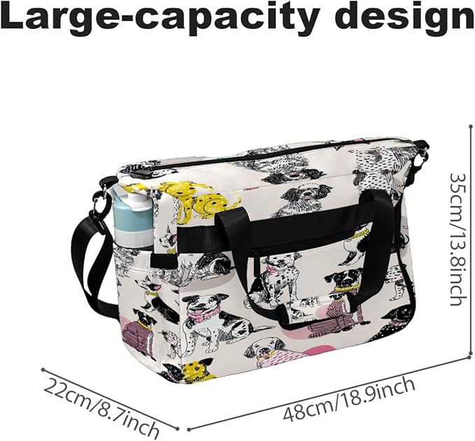 Vintage Dog Black Gym Bag for Women & Tennis Bag, Large Sports Duffel Bag Waterproof with Ventilated Shoe Compartment & Front Racket Sleeve, Lightweight Travel Weekender Overnight Bag