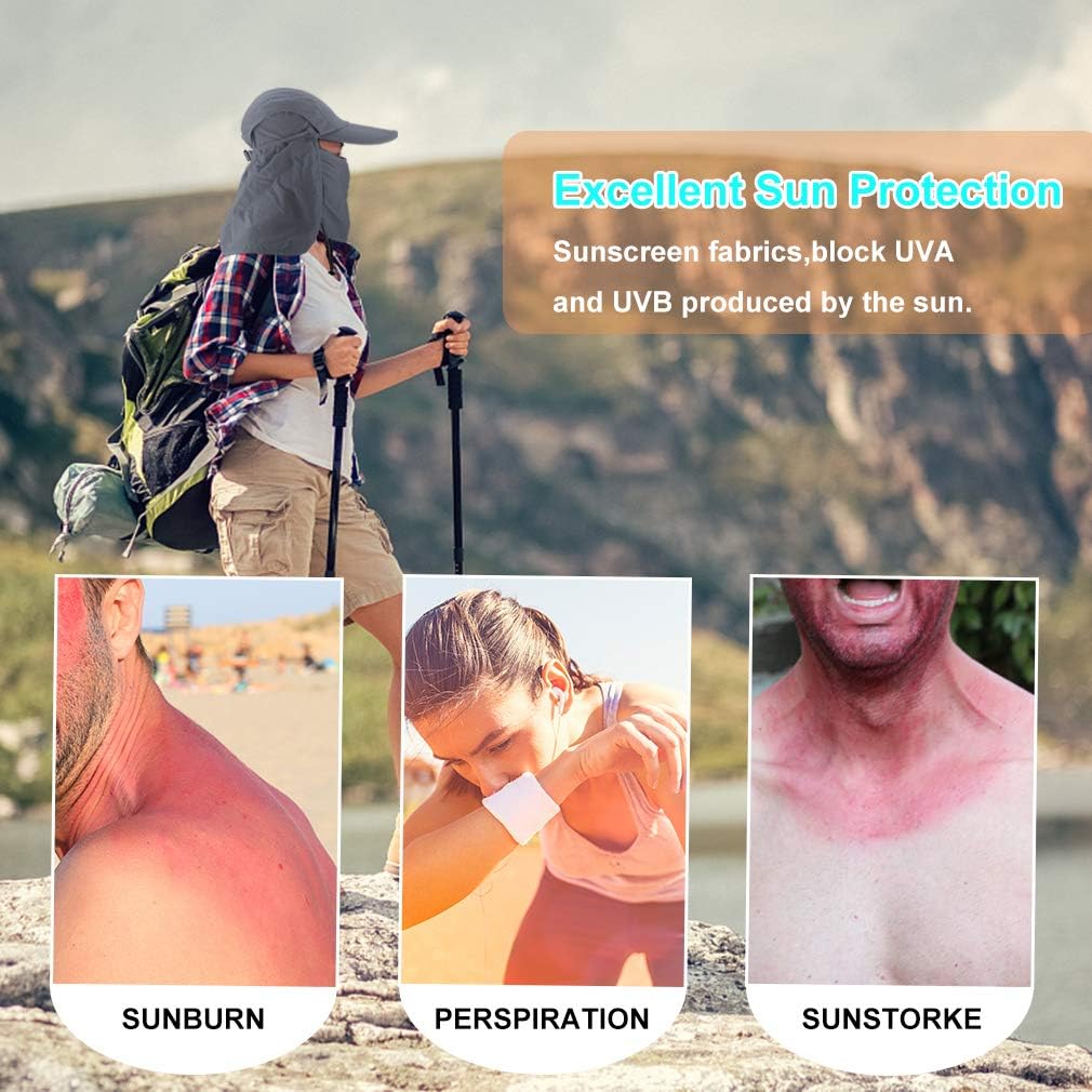 Foldable Sun Cap, Fishing Hats, UPF 50+ Protection Caps with Face Mask Neck Flap