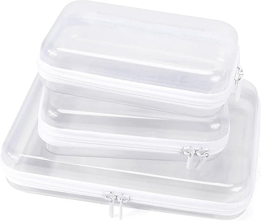 Clear Hard Shell Zipper Case Clear Zipper Pouches, Travel Toiletry Bag & Waterproof Makeup Organizer, Diaper bag, Plastic Pouch for Office Home Storage, White 3 Pack, LSS