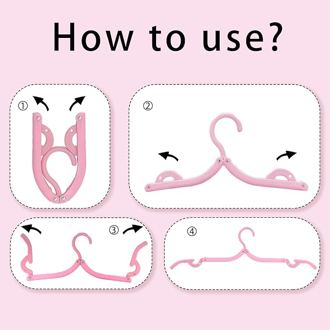 6PCS Portable Folding Clothes Hangers Clothes Drying Rack for Travel (Pink)