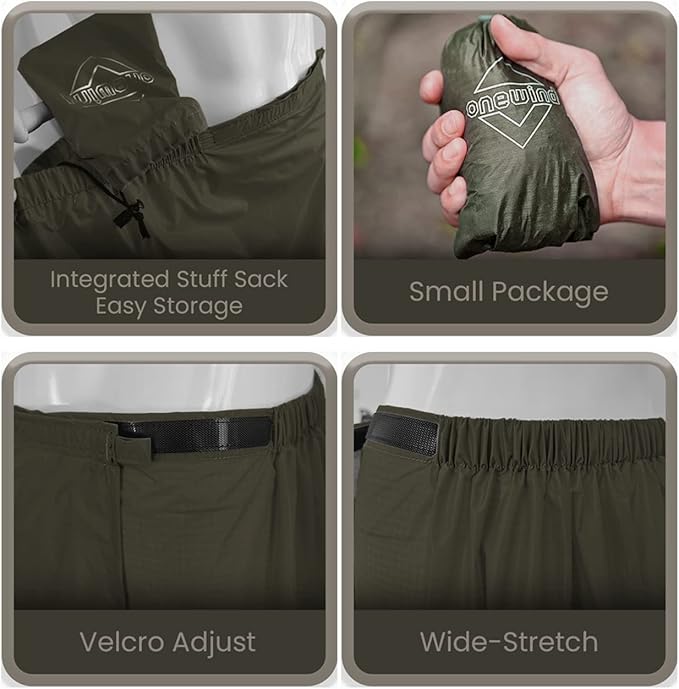 onewind Rain Skirt, Half Poncho Waterproof Ultralight Nylon Rain Kilt Windproof Rainwear Liner for Riding Camping Hiking