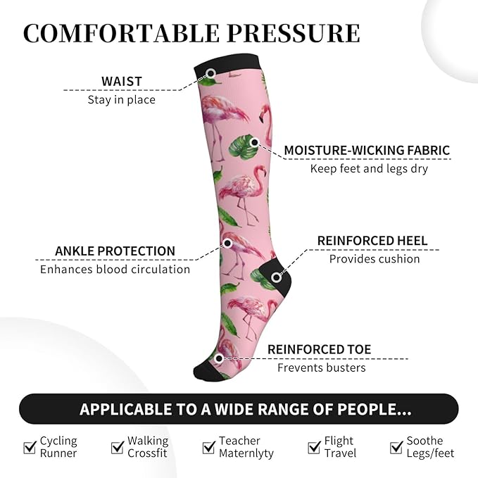 Compression Socks Knee High Circulation Support Socks For Women Men Athletic Running Work Hiking Cycling Travel