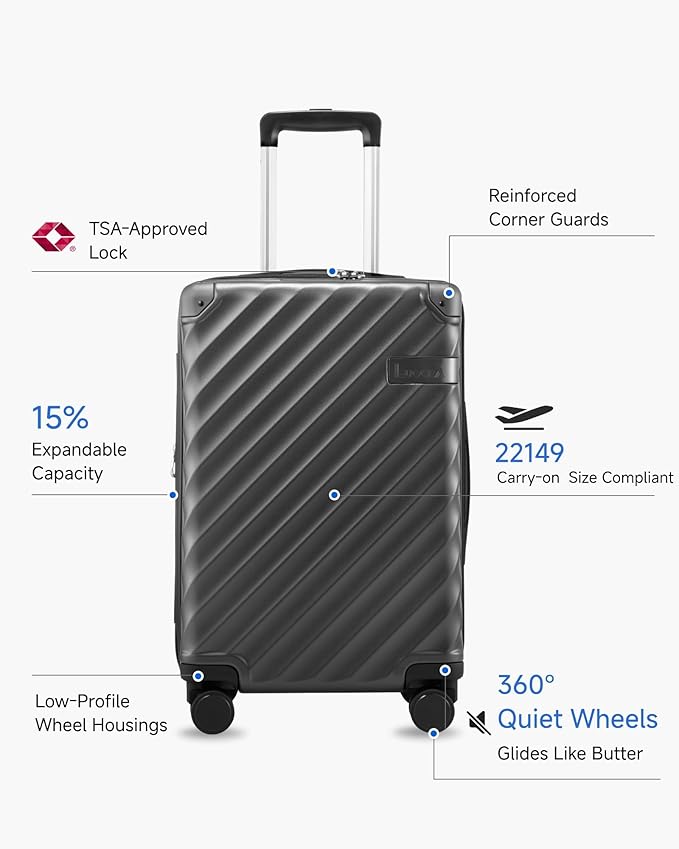 LUGGEX Carry On Luggage 22x14x9 Airline Approved, KVC Expandable Polycarbonate Hard Shell Suitcase for Travelling (EX-Core, Pink, 20 Inch, 40L-44L)
